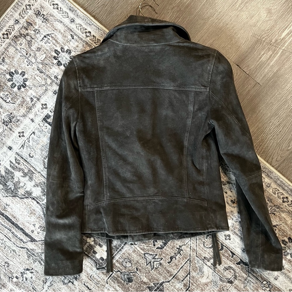 All saints Suede Ellis Leather Biker Jacket slate grey size 2 - Picture 7 of 11